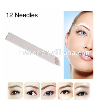 Alta calidad de bordado aguja de 12 agujas microblading, aguja microblading tatuaje, maquillaje permanente microblading blades